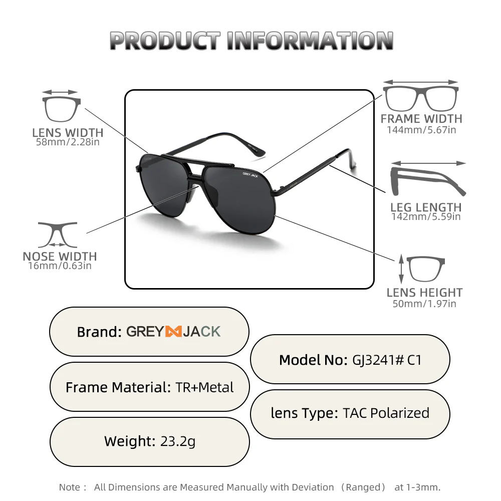 GREY JACK Polarized Pilot Sunglasses Metal Frame Eyewear for Men Women 3241 - Image 5