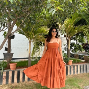 Rustic orange Linen cotton dress